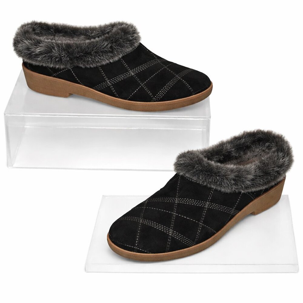 AEROSOLES Blue Moon Suede Faux Fur Slip-On Clogs Mules Shoes Size 12